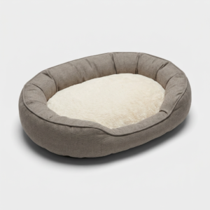 Orthopedic memory foam dog bed with waterproof taupe sides and plush cream cushion