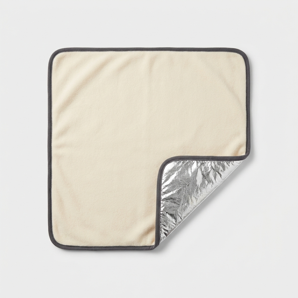 Self-warming pet mat with reflective thermal layer and cream fleece top