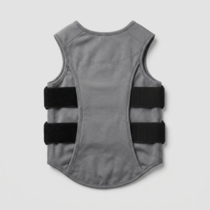 Gray dog calming compression vest with adjustable velcro straps